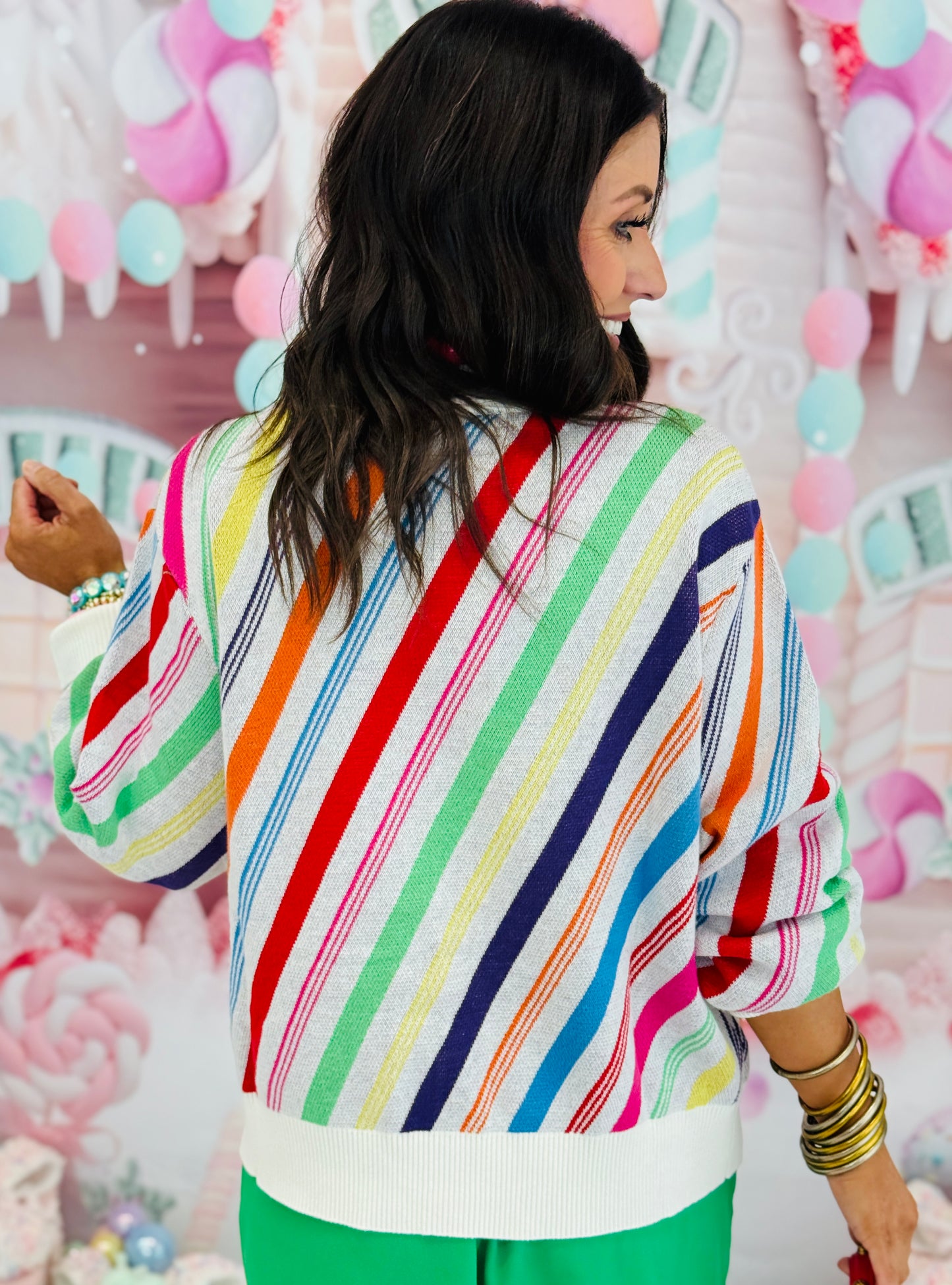 Queen Of Sparkles  Rainbow Striped 'Merry' Button Up Cardigan (Reg. and Plus)