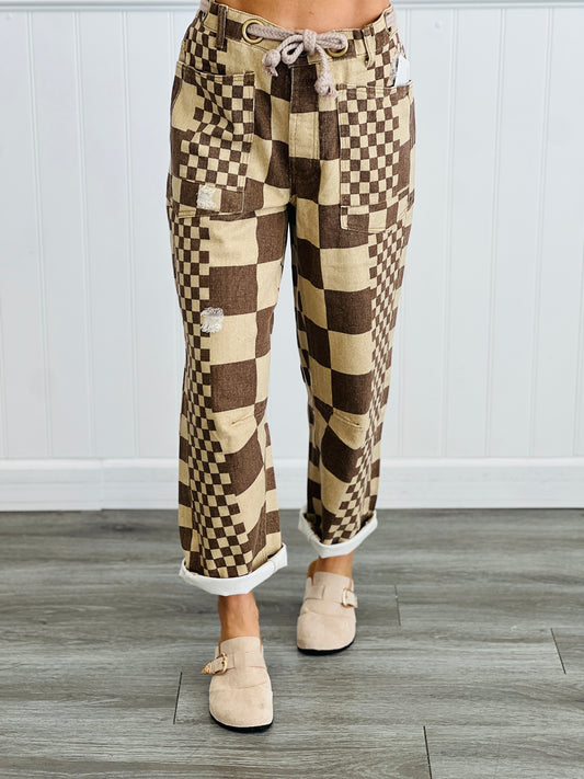 Mocha Checkered Braided Belt Pants (Reg.)