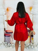 Red Metallic Waist Tie Mini Shirt Dress (Reg.)