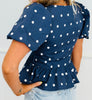 Navy Polka Dot Bubble Sleeve Blouse (Reg.)