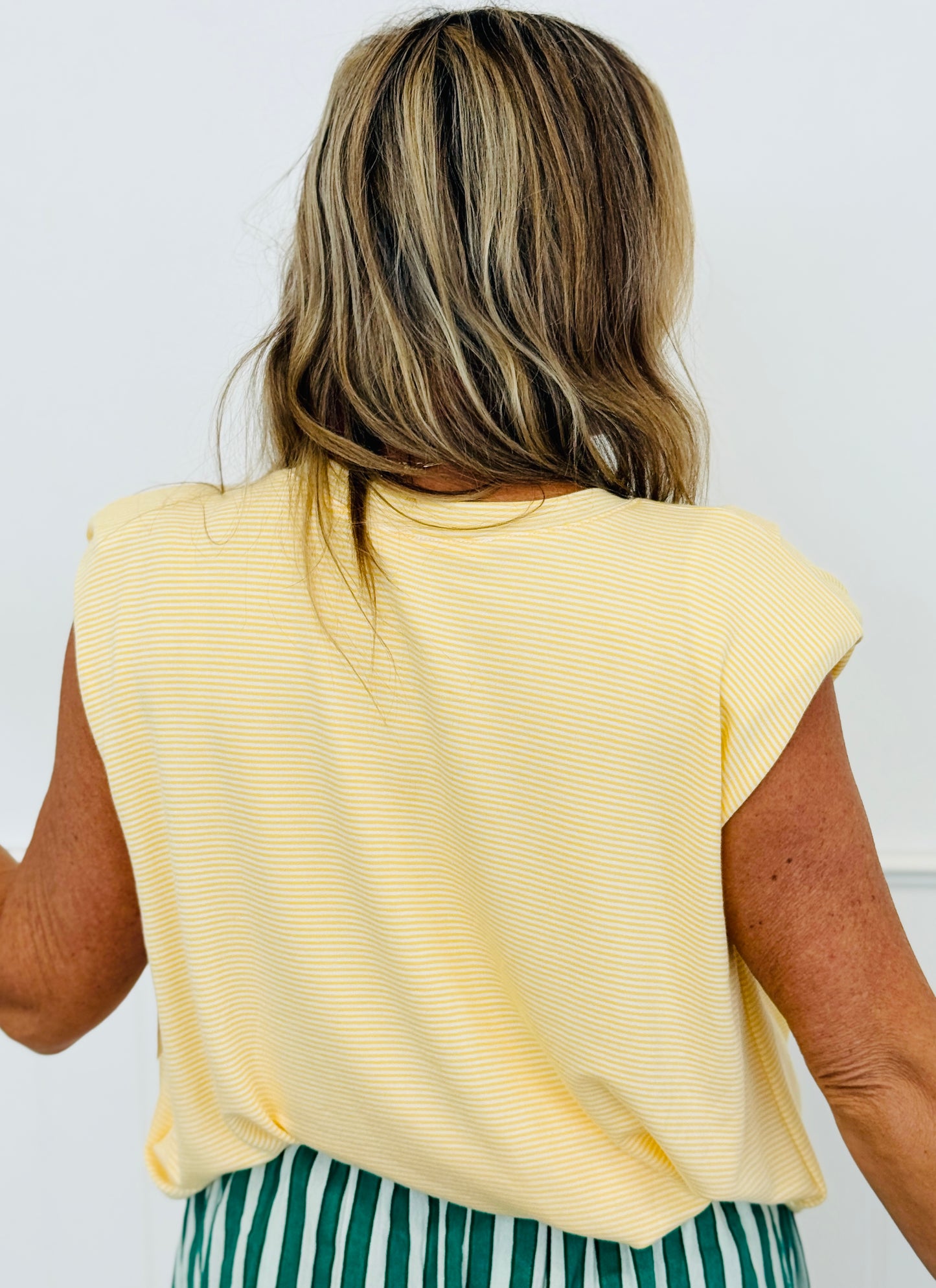 Striped Shoulder Pad Top (Reg & Plus)- 2 Colors