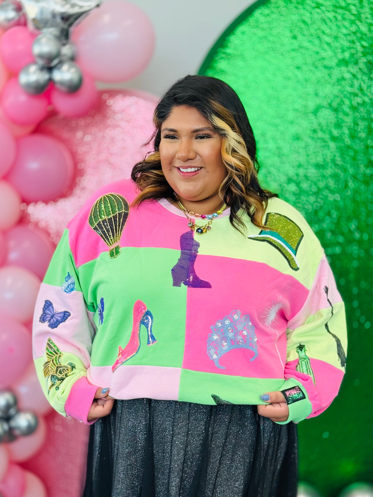 Queen Of Sparkles Licensed Lavender, Pink & Green Wicked Icon Sweatshirt (Reg. and Plus)
