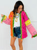 POL Green/Pink Multi Print Kimono Jacket (OS)