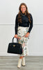 Beige Leopard Floral Satin Midi Skirt (Reg. and Plus)