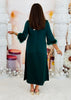 Hunter Green Satin Fur Trim Midi Dress (Reg.)
