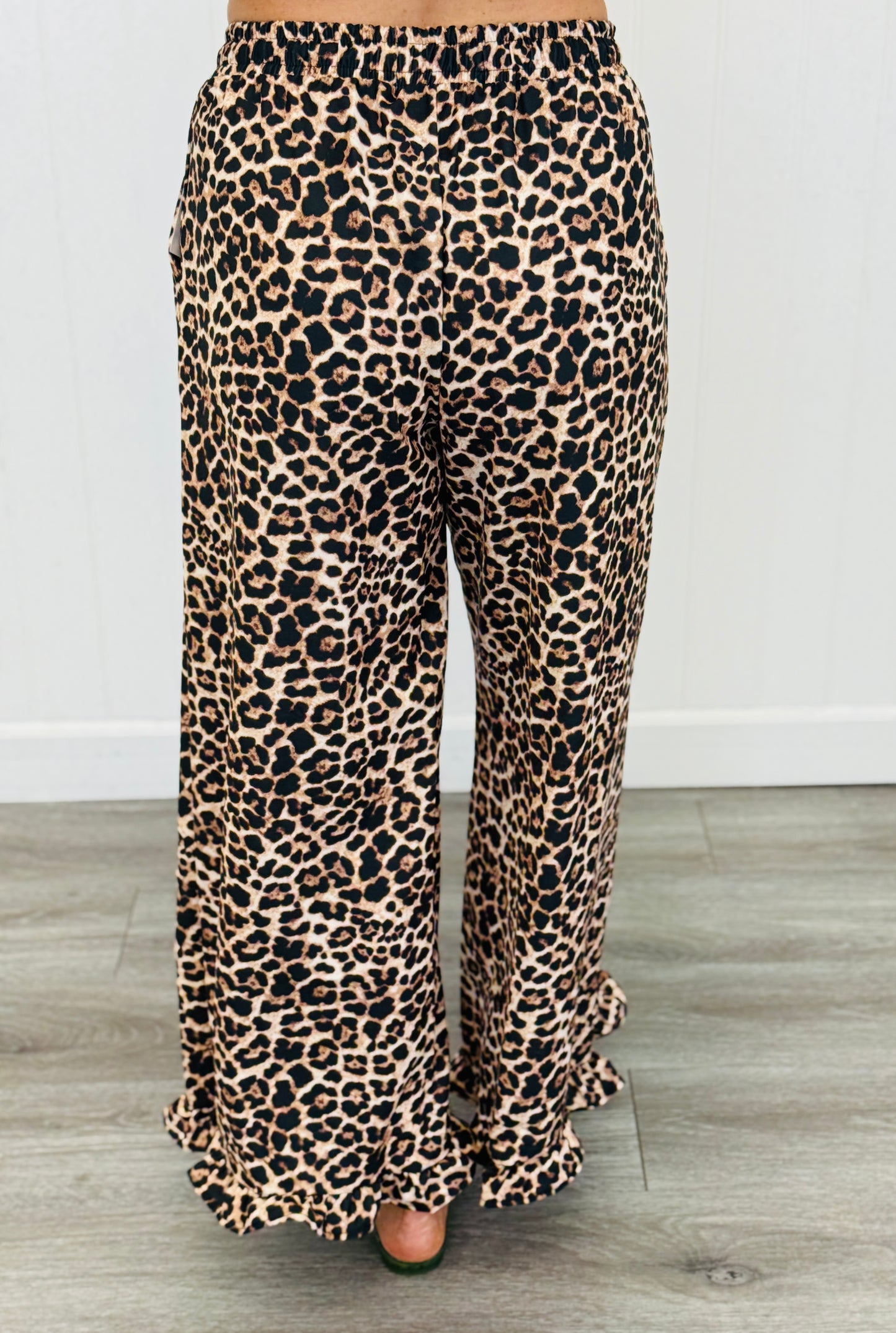 Leopard Print Ruffle Hem Pants (Reg. and Plus)