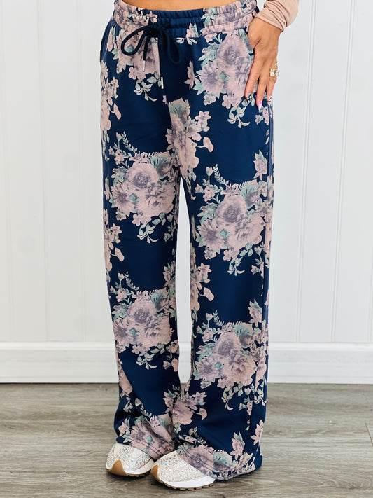 Navy Floral Print Sweatpants (Reg.)