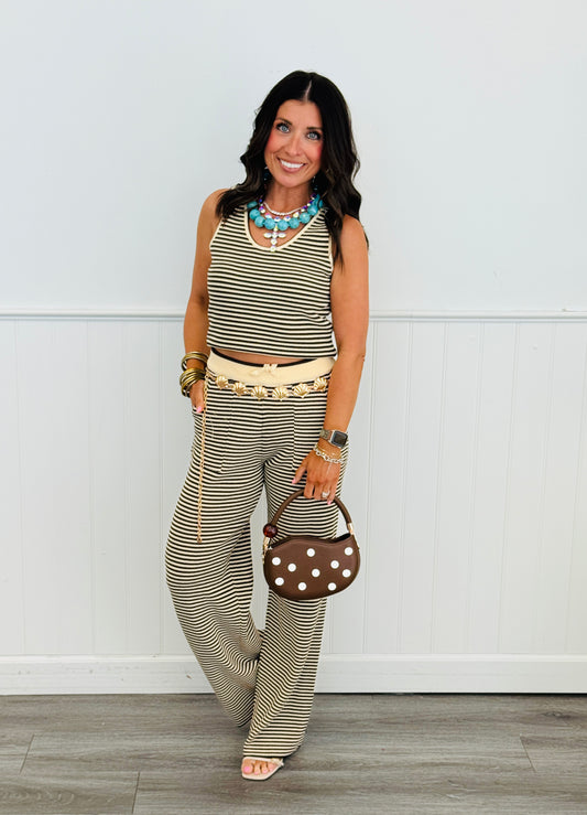 Mocha Striped Tank Top and Pant Set (Reg & Plus)