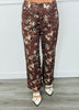 Brown Floral Print Wide Leg Crop Pants (Reg.)