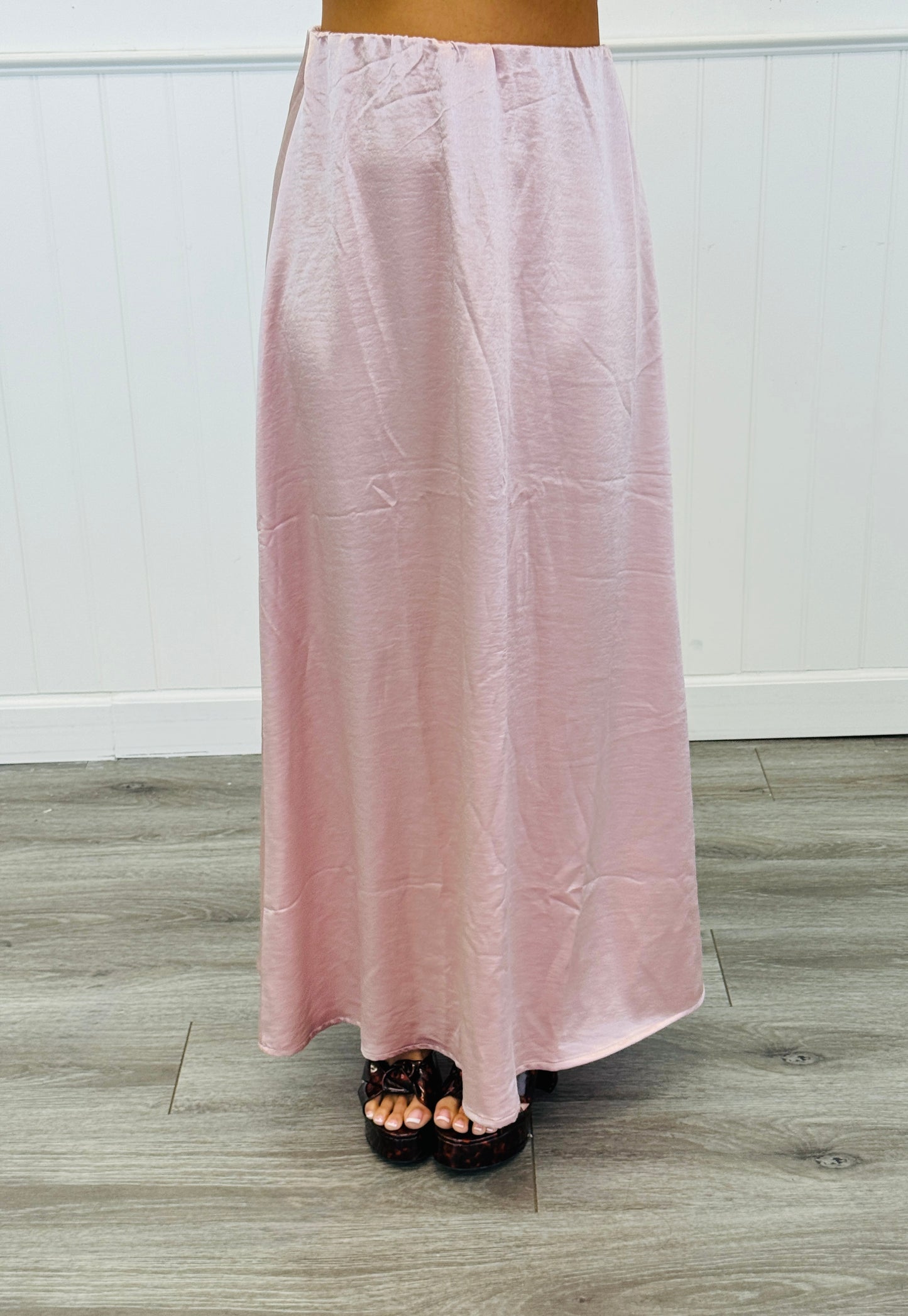 Pink Satin Fringe Top & Maxi Skirt Set (Reg.)