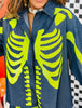 Queen Of Sparkles Dark Denim & Neon Green Skeleton Button Up Top (Reg. and Plus)