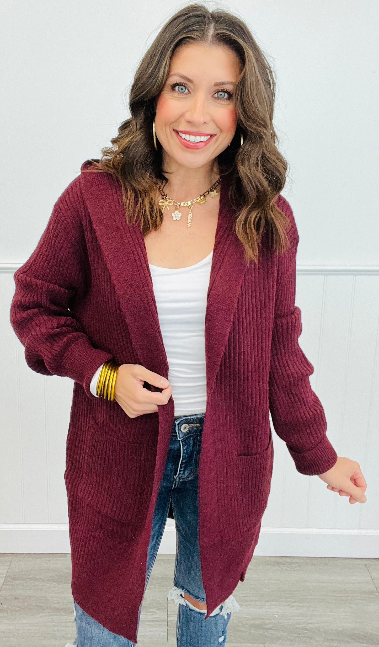 Burgundy Chunky Hooded Cardigan (Reg.)