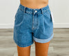 Pleated Denim Shorts (Reg.)