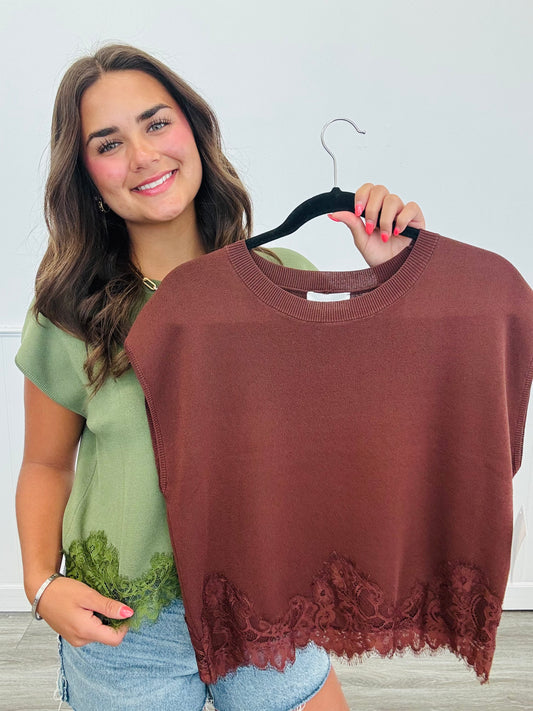 Sweater Knit Lace Hem Top (Reg.) -3 Colors