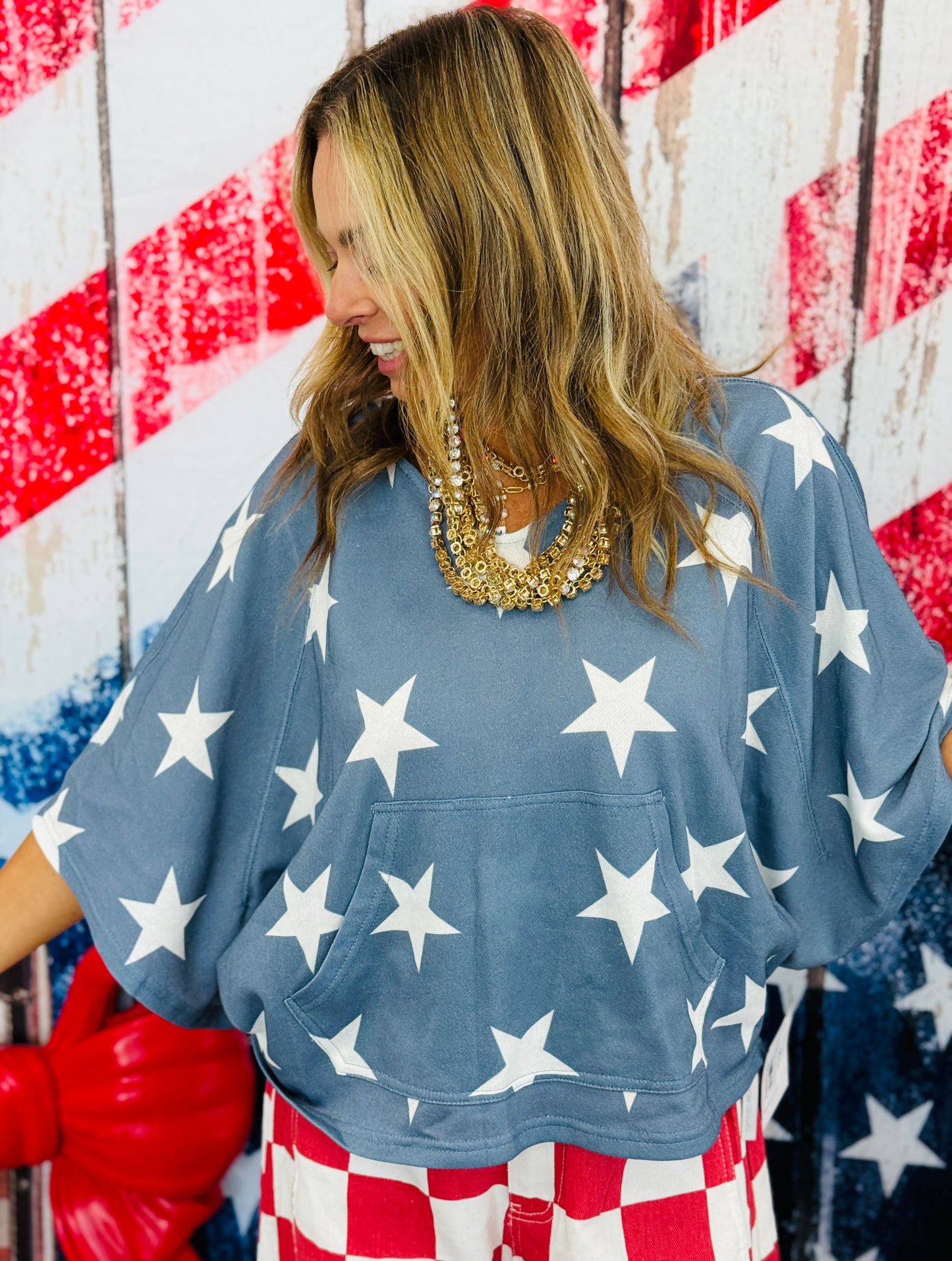 Denim Blue Stars Hoodie Top (Reg.)