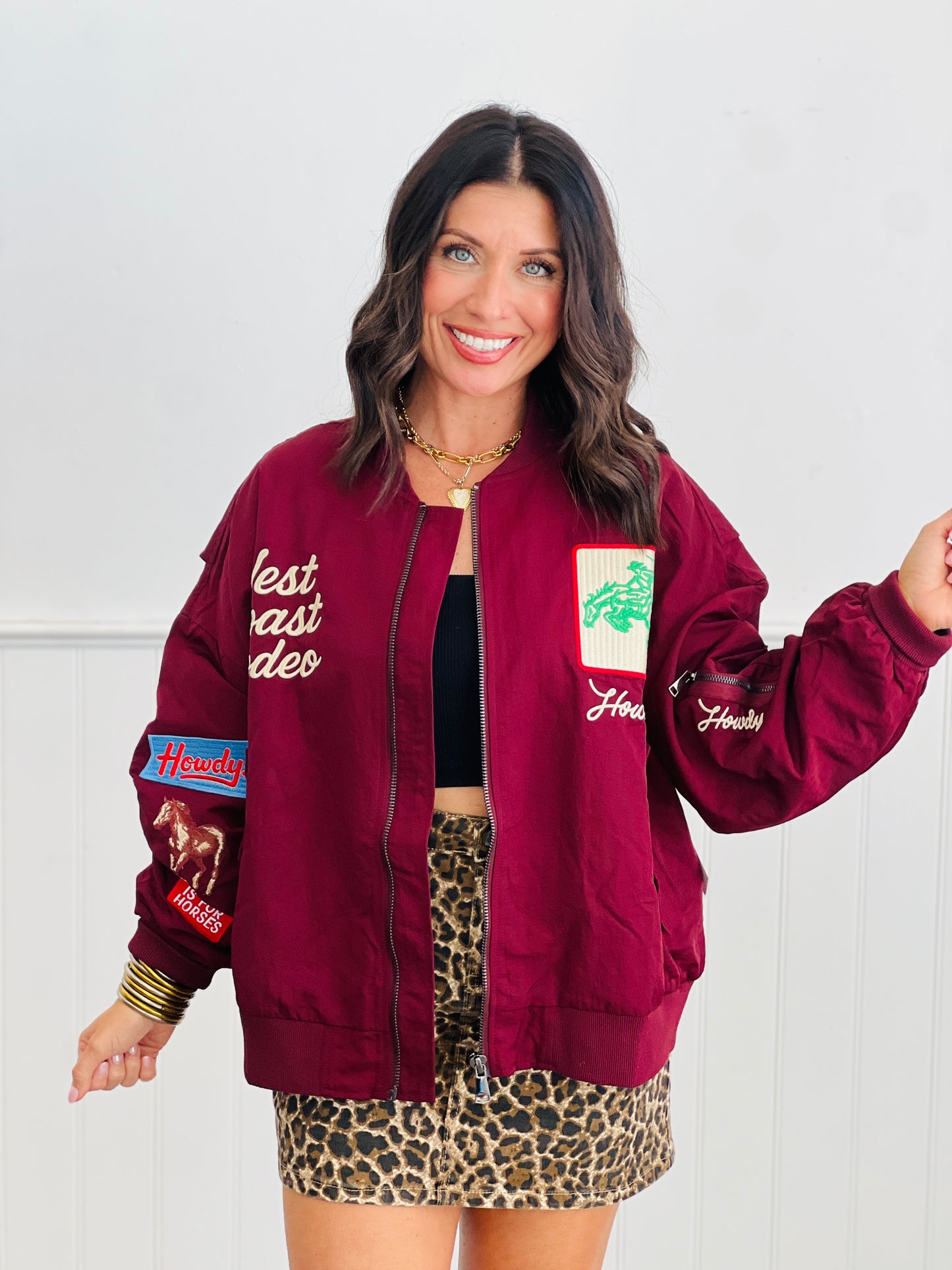 Burgundy West Coast Rodeo Embroidered Bomber Jacket (Reg & Plus)