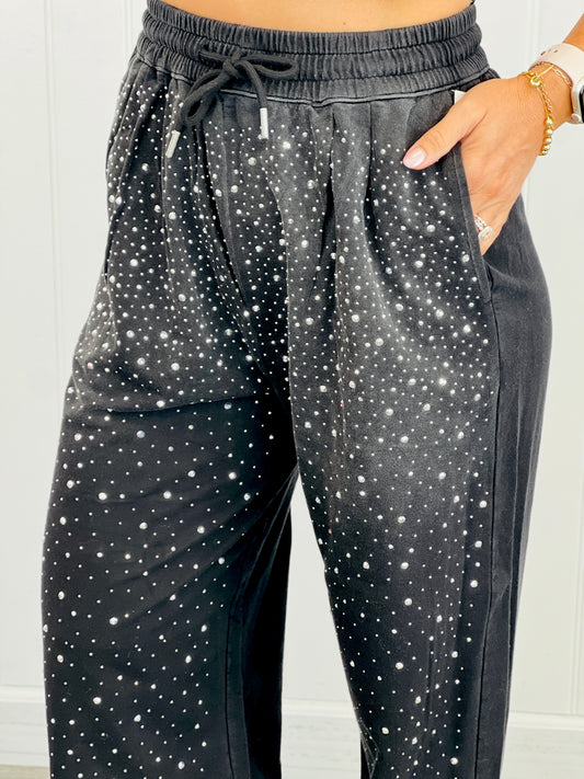 Black Rhinestone Wide Leg Pants (Reg. and Plus)