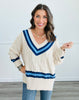 Ecru Varsity Stripe Sweater Top (Reg & Plus)