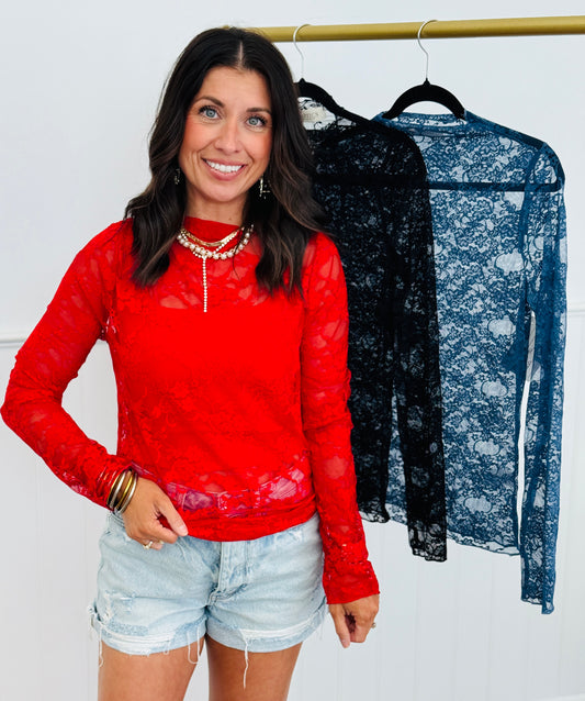Floral Lace LS Mesh Top Remix (Reg & Plus)-3 Colors