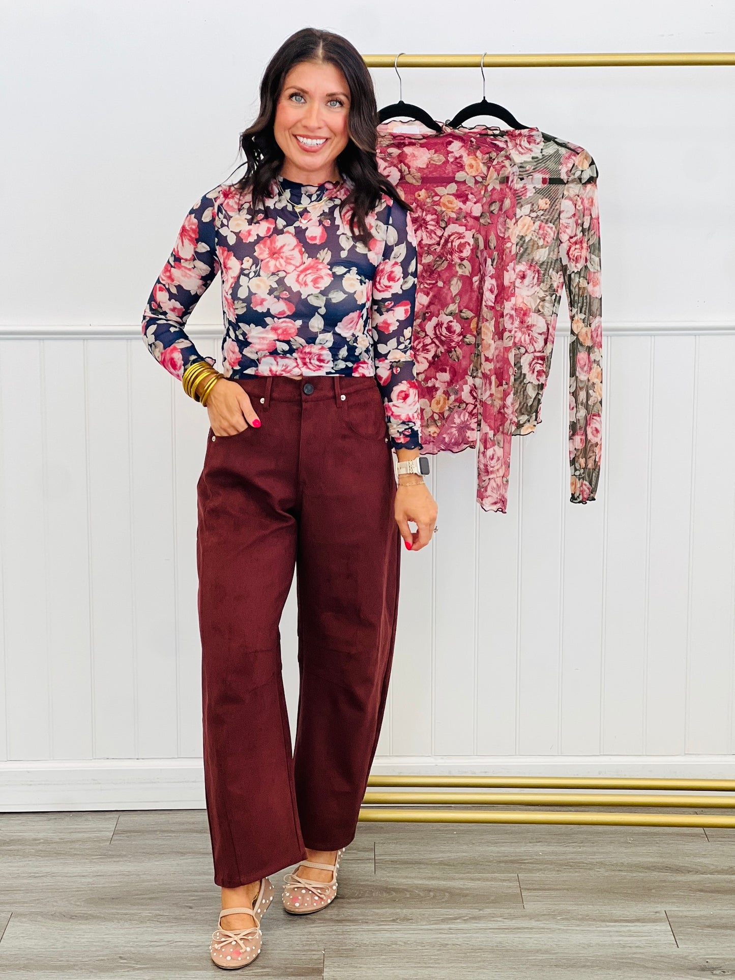 Semi Sheer Floral Print Mesh Top (Reg.) - 3 Colors