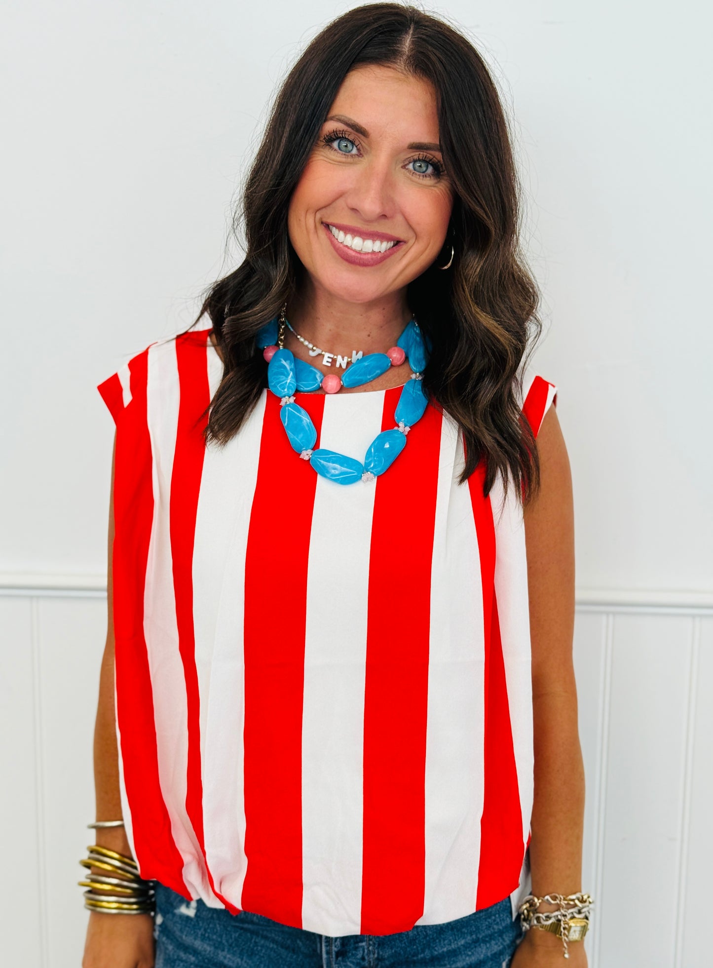 Tomato/White Stripe Top & Pants Set (Reg & Plus)