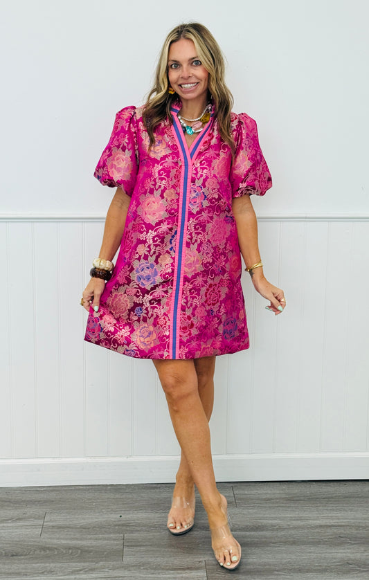 Magenta Floral Jacquard Mini Dress (Reg.)