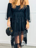 Black Layered Vintage Lace Midi Dress (Reg.)