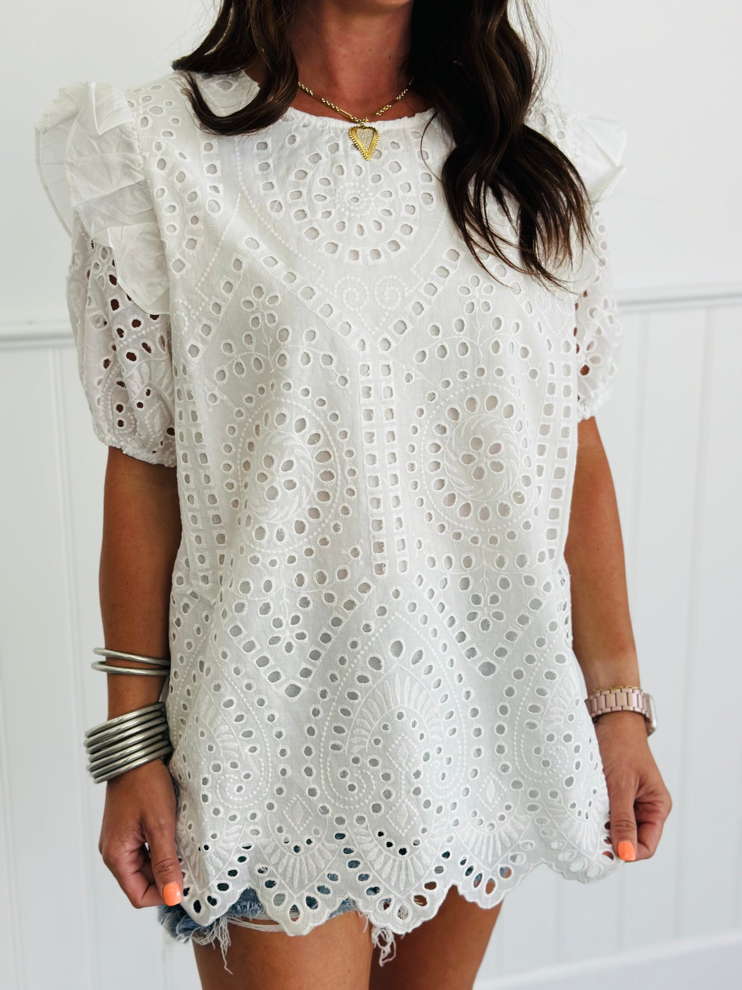 Enamored By Eyelet Blouse (Reg & Plus)