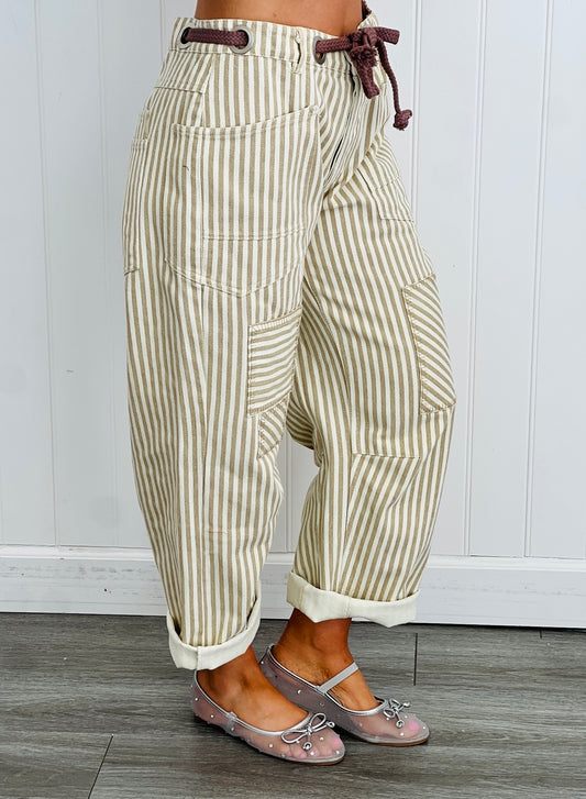 Oatmeal Striped Twill Barrel Pants (Reg & Plus)