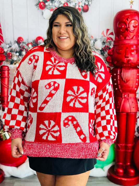 Red Christmas Candy Blocks Sweater (Reg)