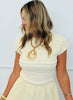 Pale Yellow Shirred Midi Dress (Reg & Plus)