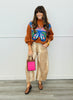 Queen Of Sparkles Brown Patchwork Butterfly Mock Neck Sweatshirt (Reg. and Plus)