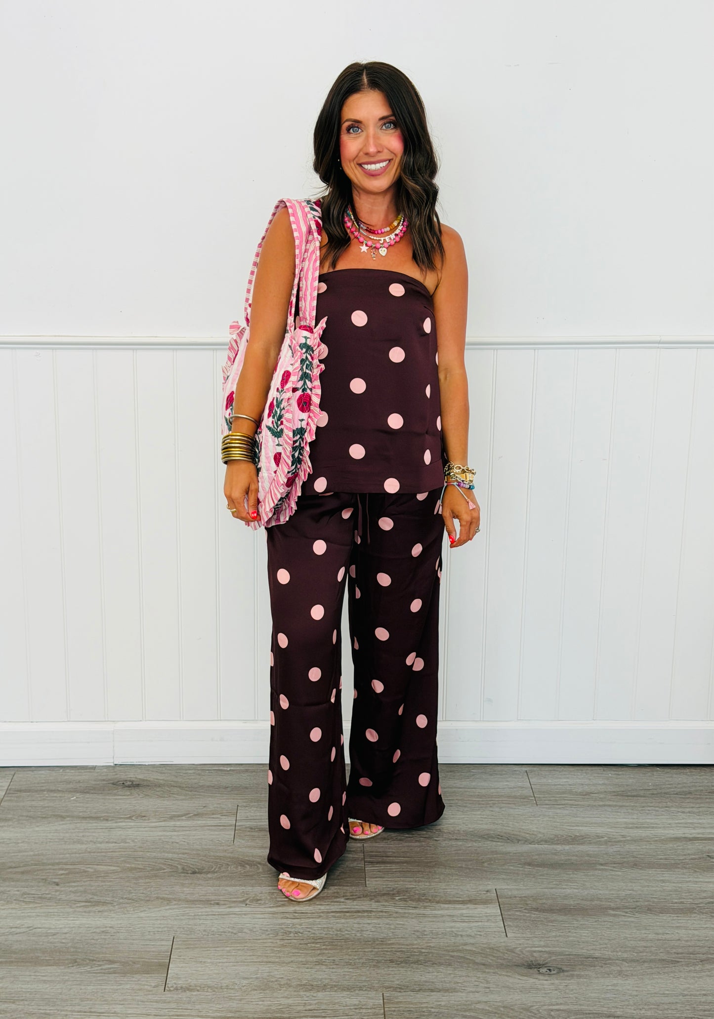 Burgundy Polka Dot Strapless Blouse (Reg.)