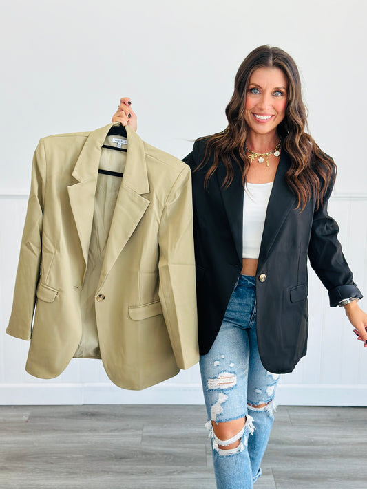 Solid Long Sleeve Blazer (Reg. & Plus)- 2 Colors