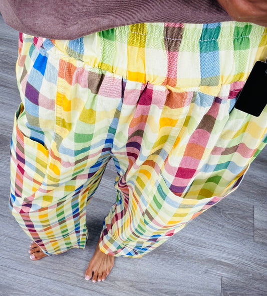 Multi Check Plaid Barrel Pants (Reg.)
