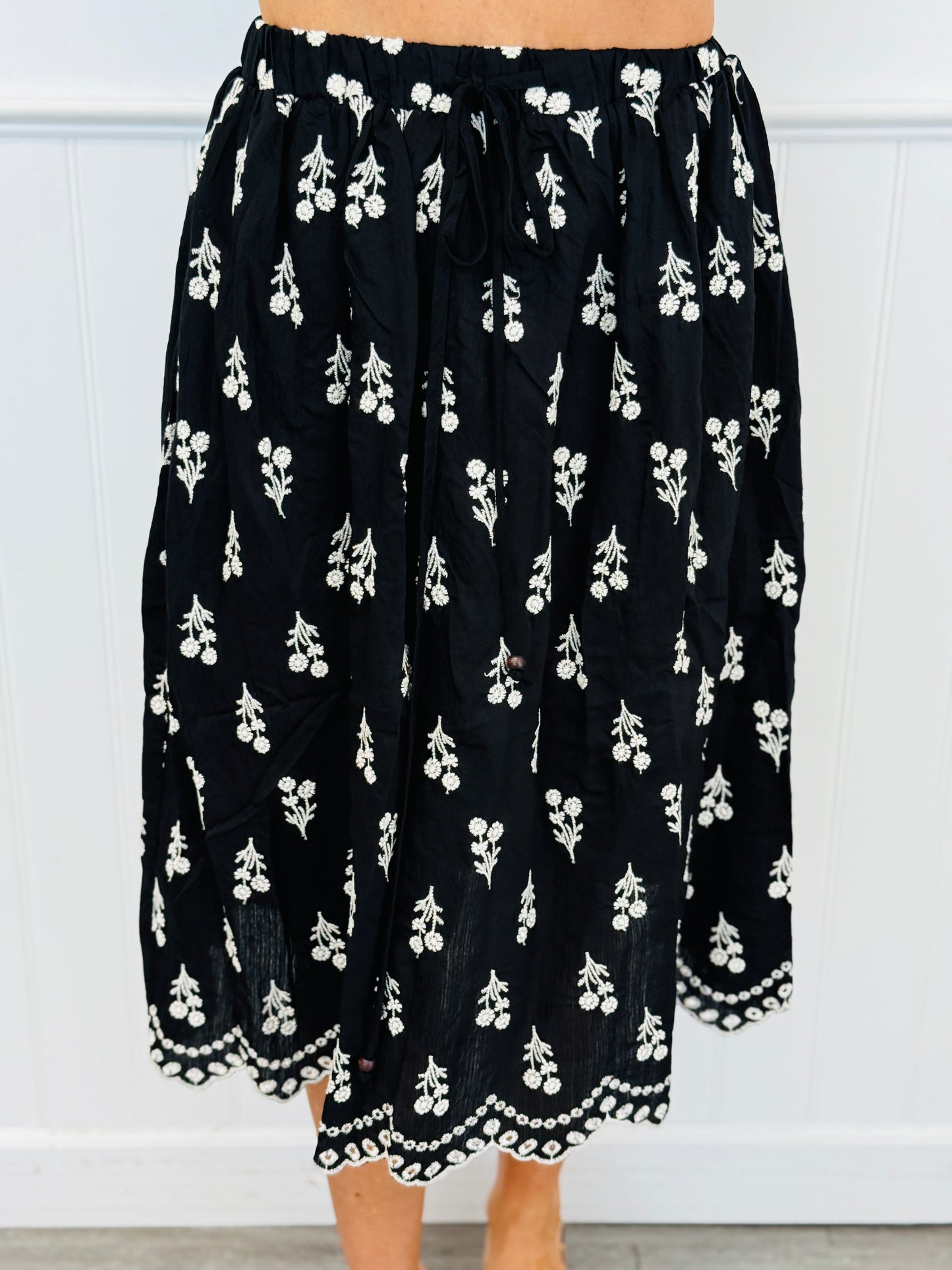 Black Floral Embroidered Top & Skirt Set (Reg. and Plus)