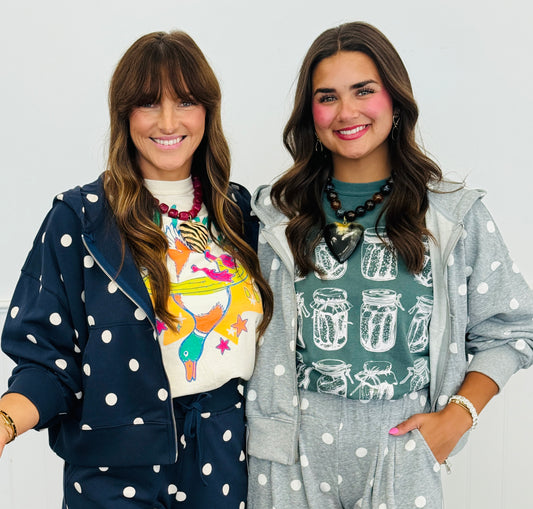 Polka Dot Zip Up Sweater Hoodie (Reg & Plus) - 2 Colors