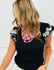 Square Neck Embroidered Flutter Sleeves Blouse (Reg. and Plus) - 2 Colors