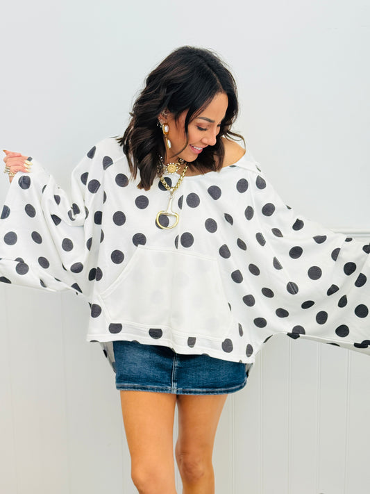 Ivory Polka Dot Oversized Hoodie Top (Reg.)
