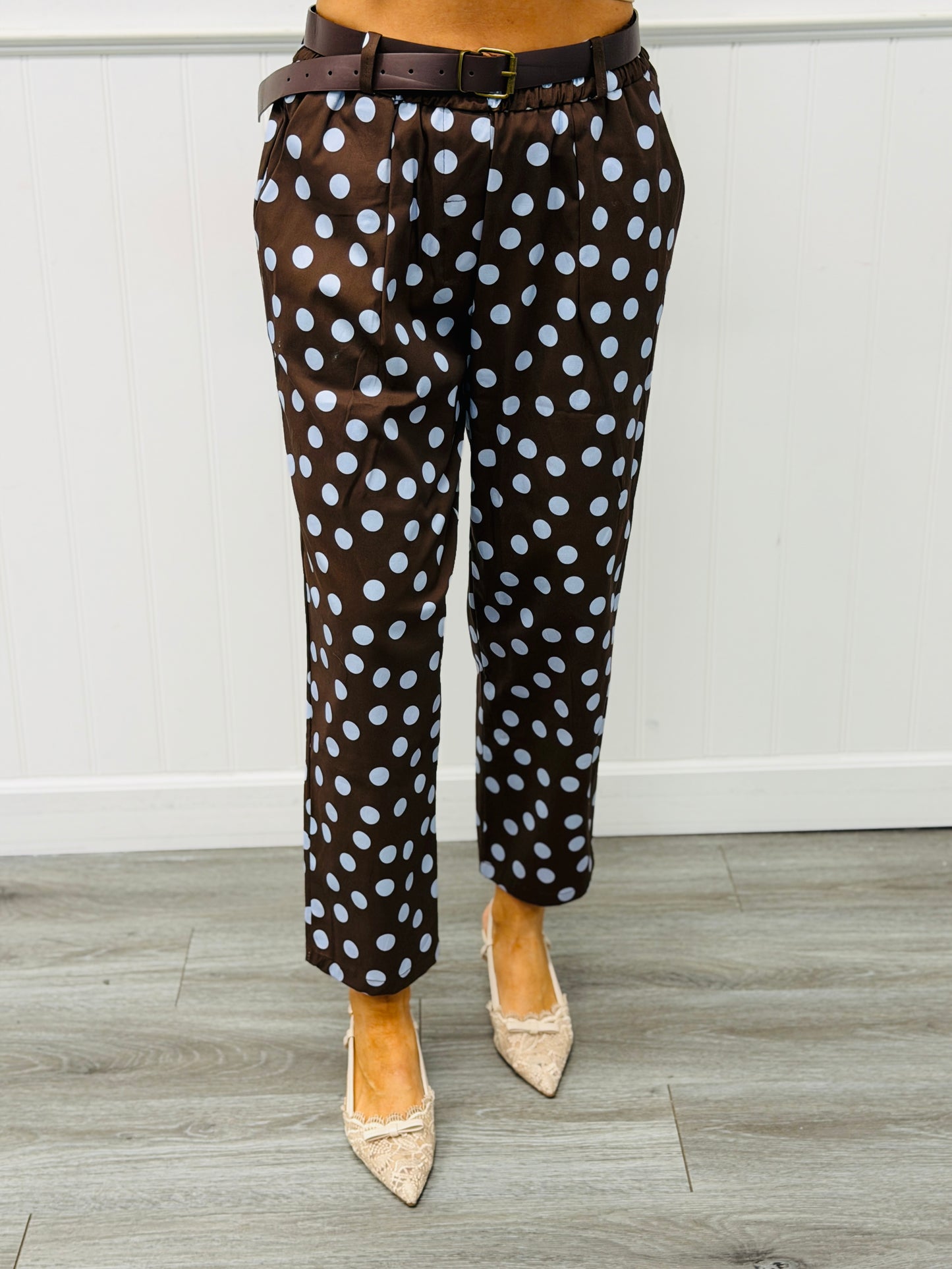 Choco/Blue Polka Dot Belted Trouser Pants (Reg.)