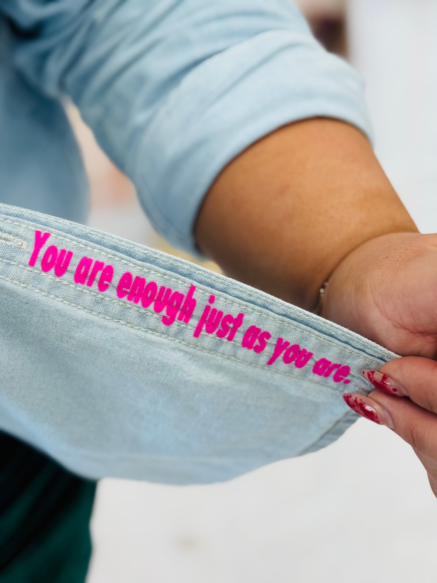 Denim Red Santa Hat Rhinestone Button Up Top (Reg. and Plus)