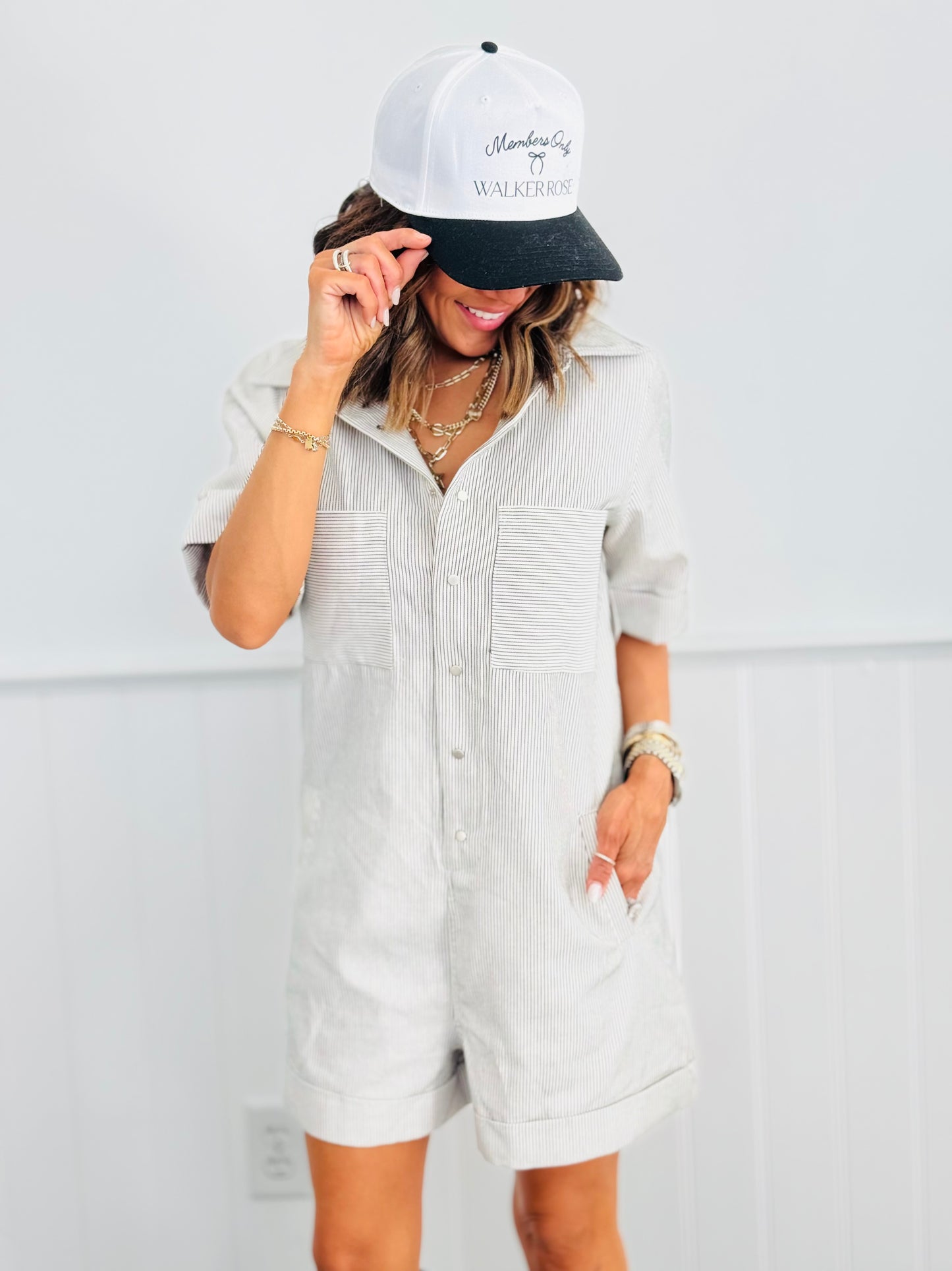 Linen Blend Pin Stripe Romper (Reg)