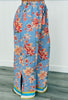 Lt. Blue Multi Floral Printed Wide Leg Pants (Reg. and Plus)