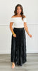 Black Satin Belted Midi Skirt (Reg)