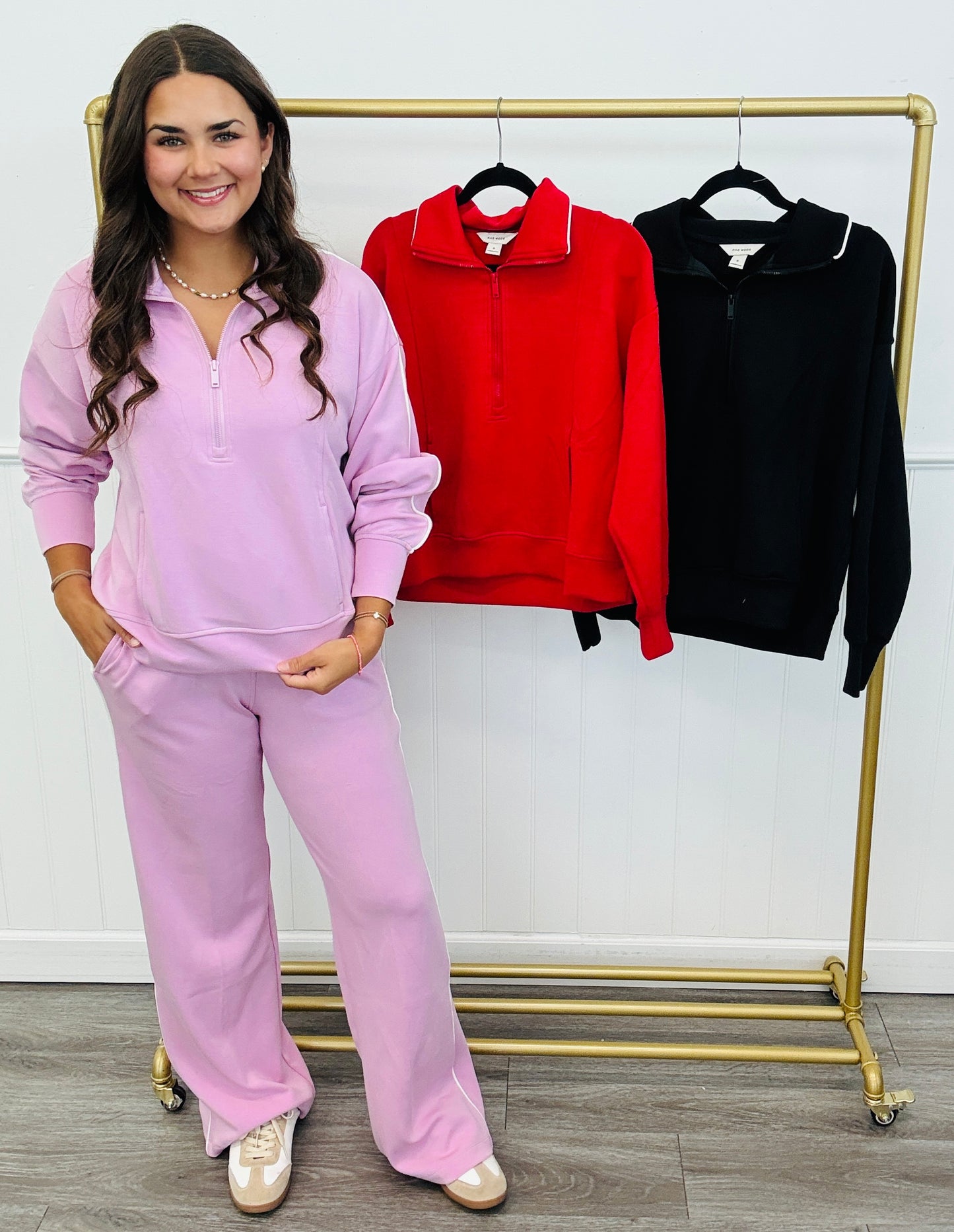 Modal Side Piping Half Zip Top (Reg. and Plus)-3 Colors