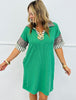 Kelly Green Contrast V-Neck Mini Dress (Reg. and Plus)