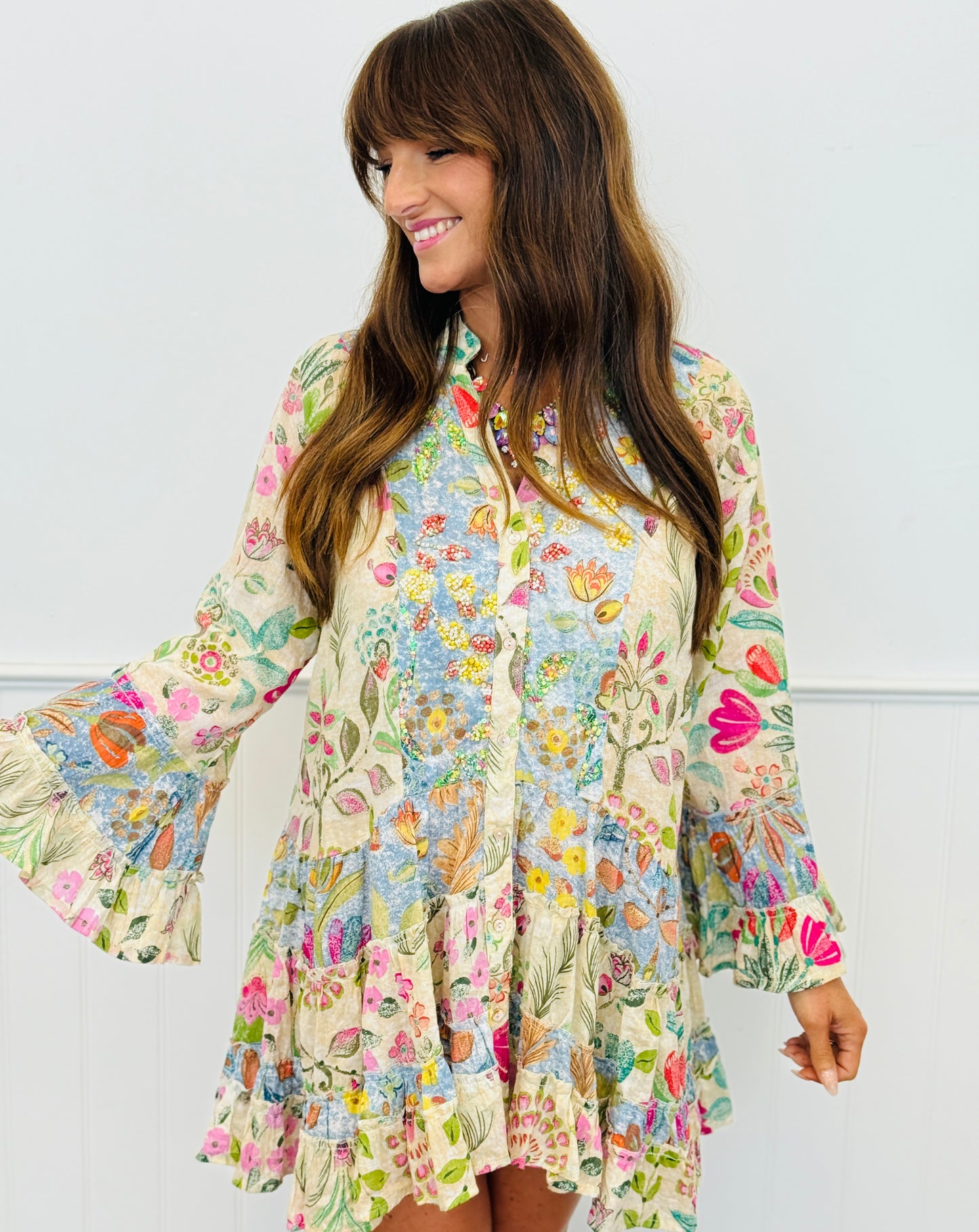 POL Cream Multi Contrast Pattern Mini Dress (Reg.)