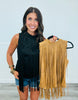 Fringe Suede Mock Neck Top (Reg.)-2 Colors
