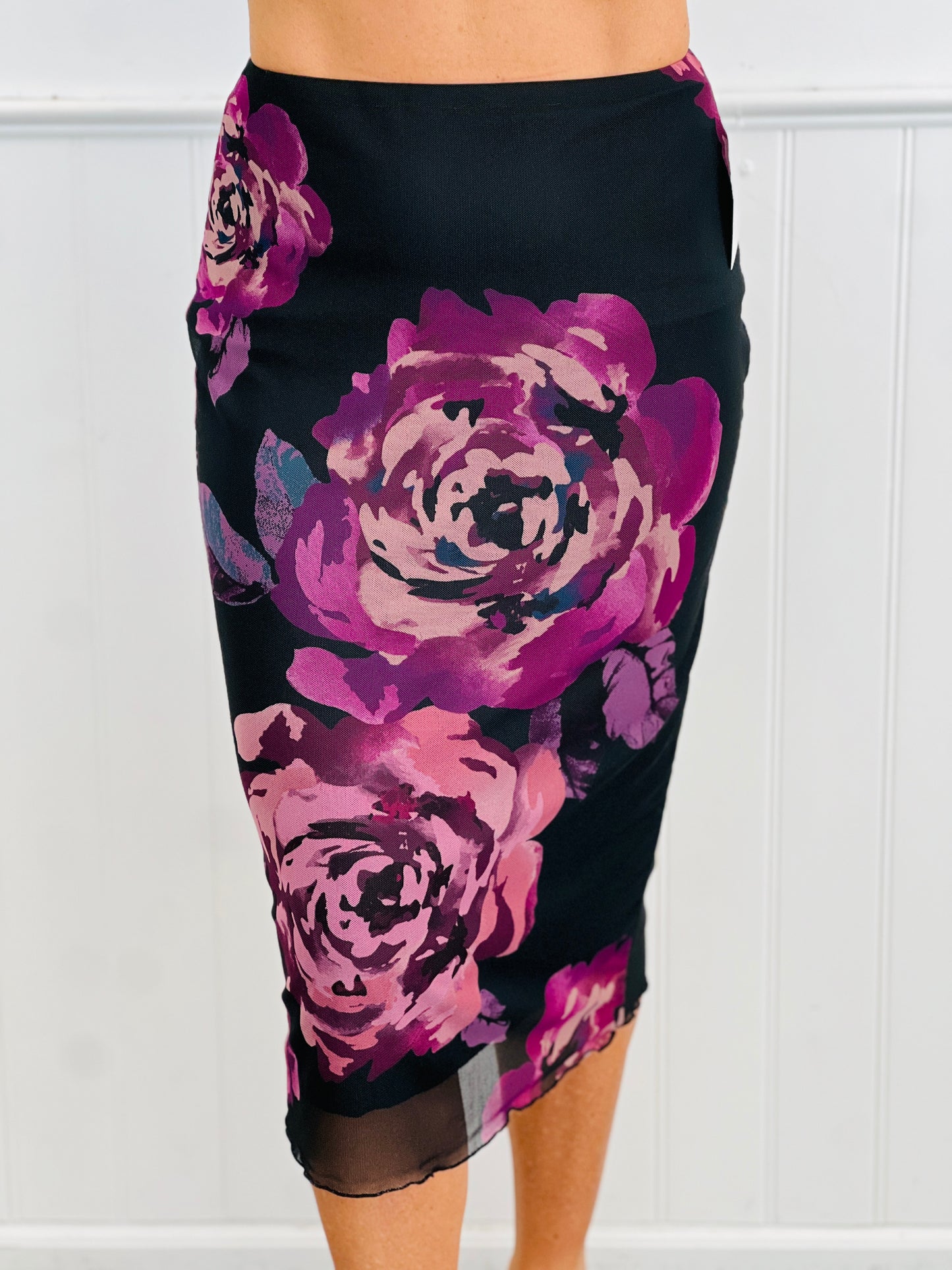 Floral Mesh Midi Skirt (Reg. and Plus) - 2 Colors