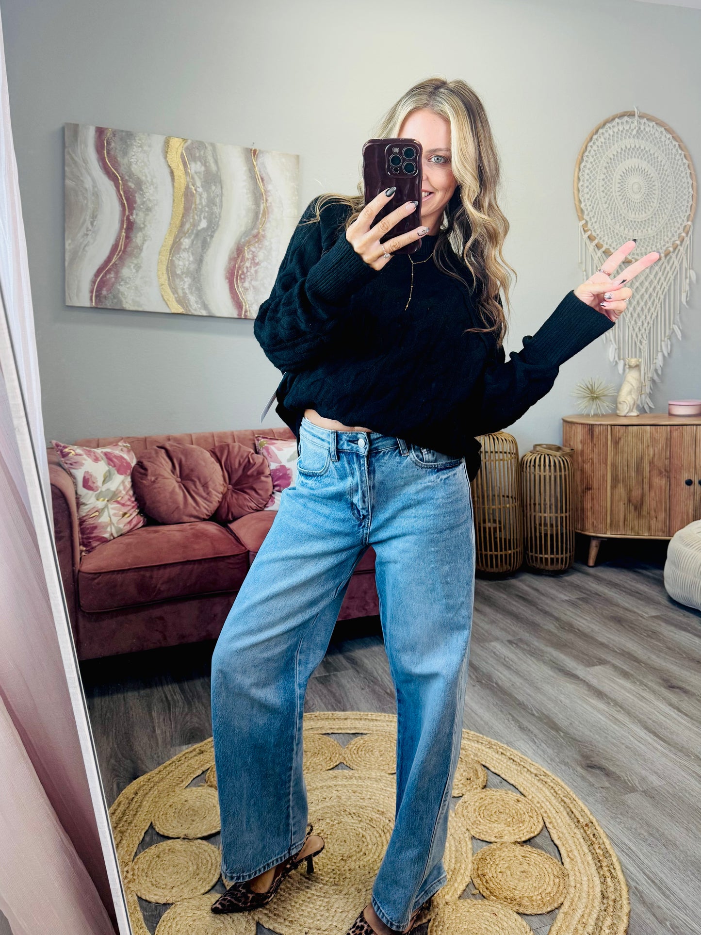 Black Cable Knit Sweater Top (Reg.)